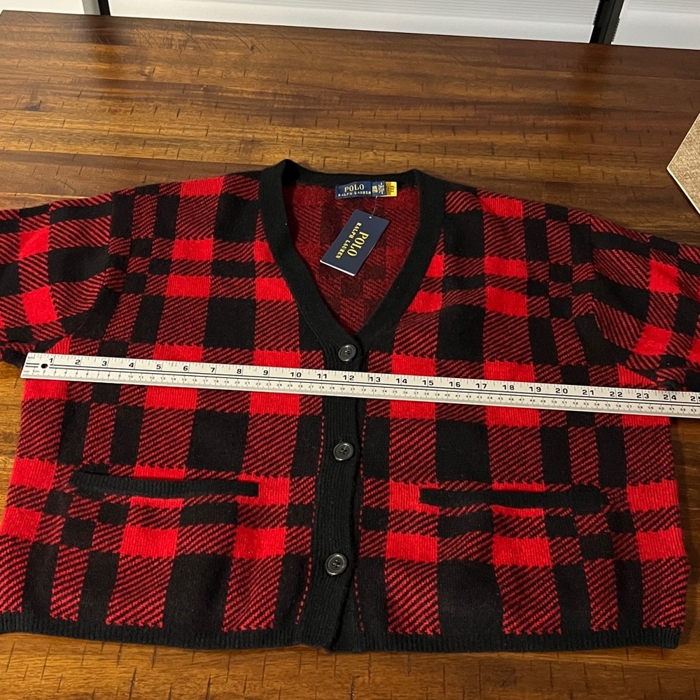 Polo Ralph Lauren Plaid 100% Merino Wool Cardigan Italian Yarn Size XXL - Picture 11 of 12